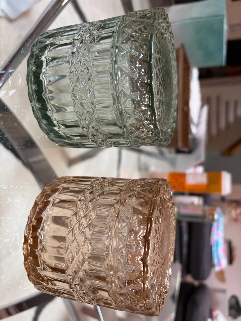 Vintage-Style Textured Glass Candle Holders - Green and Amber